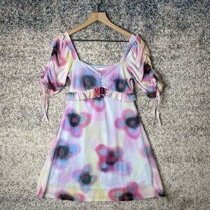TOPSHOP Spray Paint Floral‎ Mini Tea Dress Size 4-6